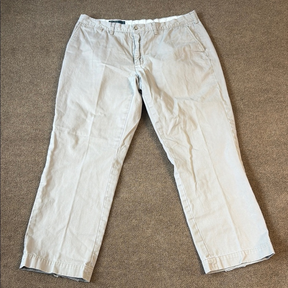 Polo Ralph Lauren Preston Chino Pants Mens 40x32 Tan Cotton Flat Front Preppy